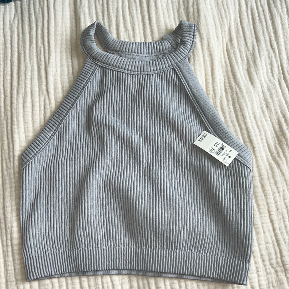 Aerie High Neck Ribbed Tank Crop